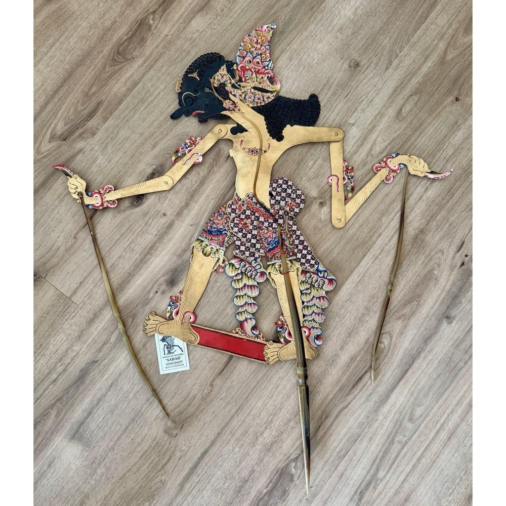 NWT Vintage Sanggar Wayang INDONESIAN HANDMADE Shadow Puppet w/Carved Horn